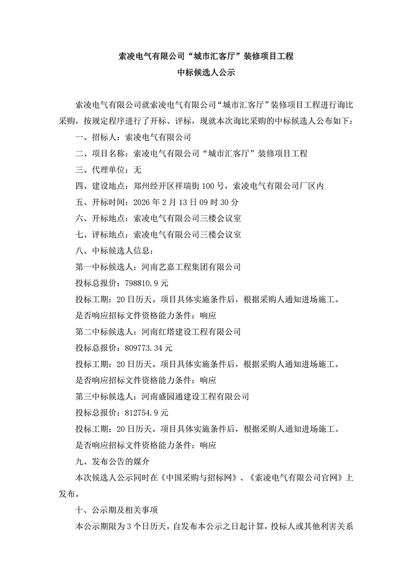 买球注册账号（中国）有限公司
“城市汇客厅”装修项目工程 中标候选人公示